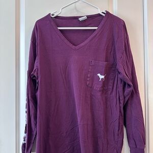 Purple V-Neck Long Sleeve Shirt with Dog Logo